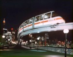 Monorail train posed on Pyrmont Bridge at Night thumbnail
